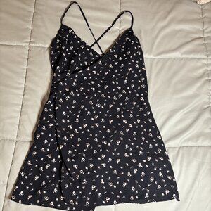 Black Mini Wrap Dress w/ Floral Pattern